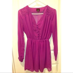 Magenta Purple Long Sleeve Dress